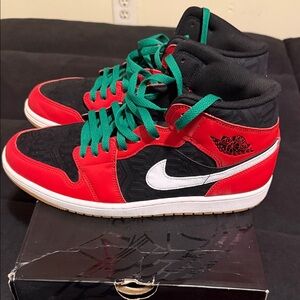 Jordan Black and Red Sneakers with Malachite Accents